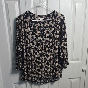 fun 2 fun Black Blouse with Cream Floral Print